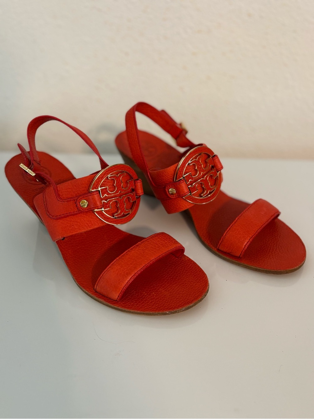 Tory Burch Amanda Leather Slingback Mid Wedge Sandals Women’s size 9